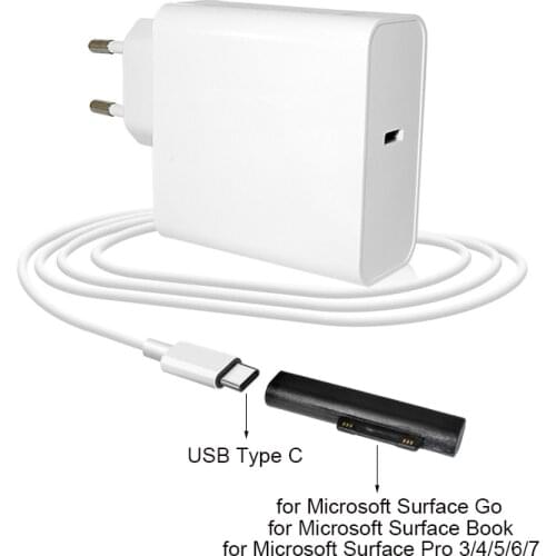 65W USB Type C PD Charger Laptop 15V 12V 2.58A Ac Power Supply Adapter Plug for Microsoft Surface Pro 3 4 5 6 7 Go Book