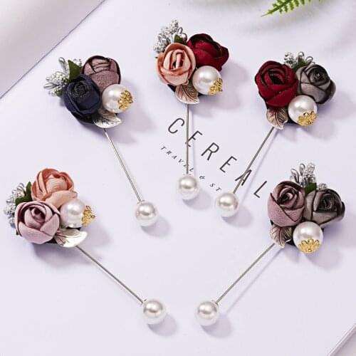 Ladies Cloth Art Pearl Fabric Flower Brooch Shirt Collar Vintage Pins and Brooches for Women Dress Shirt Collar Accessories