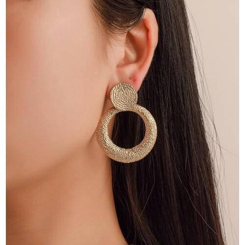 Dull Polish Metallic Rounds Hollow Circles Golden Rose Gold Silver Plated Women Alloy Geometry Dangle Drop Earrings
