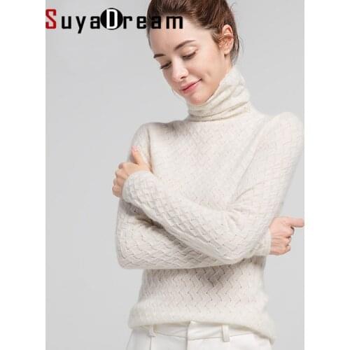 SuyaDream Women Pullover 100%Cashmere Sweater For Women Computer Knits 2020 Fall Winter Turtleneck Sweaters Bottoming Knitwear