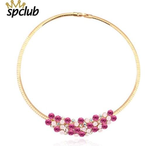 Luxury Austrian Crystal Flower Choker Necklace Elegant Wedding Jewelry Accessories For Women Chocker Gold Collier Femme Kolye