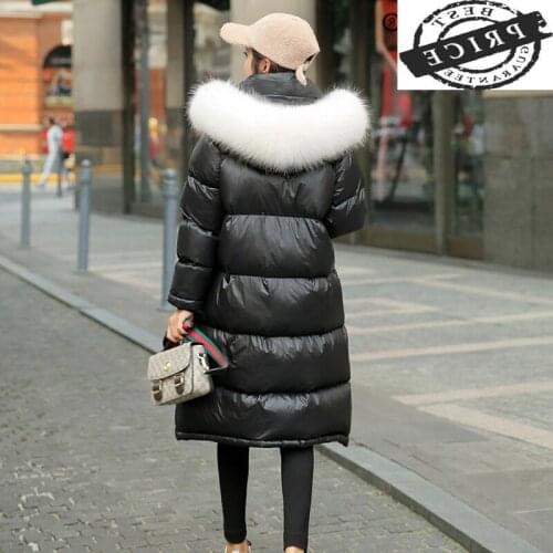Female Winter Coat Thick Warm Womens Down Jacket Real Fox Raccoon Fur Hoode 2021 Korean Vintage Long Goose Down Coat 201