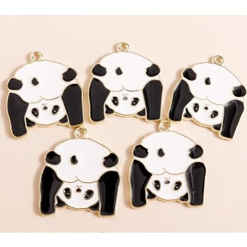 10pcs 24*27mm Enamel Alloy Cute Big Panda Charms for Necklaces Earrings Pendant Jewelry Making Beer Animal Charms DIY Handmade