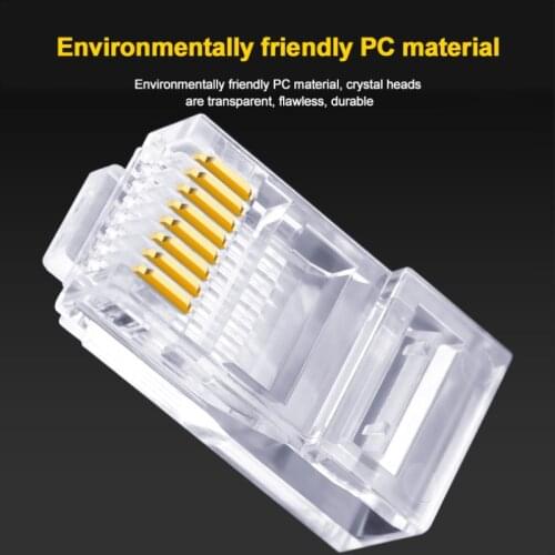 100PCS RJ45 Connector Cat5 Cat6 Jack UTP Gold Plated Pass Through Ethernet Cables Network RJ-45 Plug Cat5 Cat5e STP Shielded