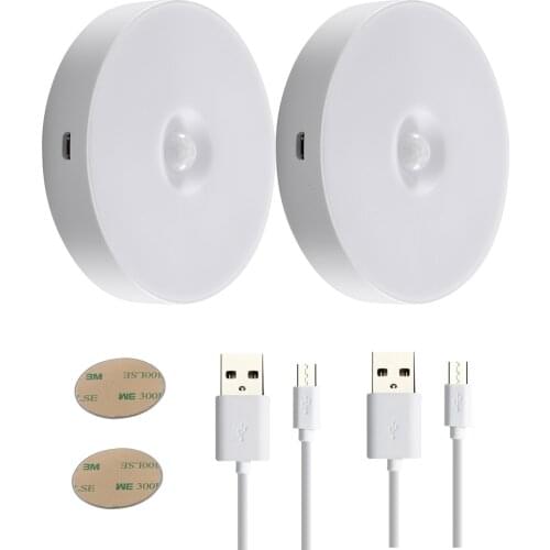 2PCS/lot LED Touch Dimmable Night Lights USB Rechargeable Under Cabinet Puck Lighting Magnetic Stick for Shelf Kitchen Wardrobe