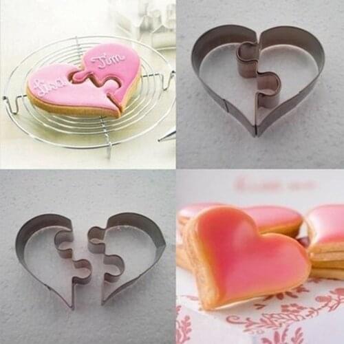 2Pieces Left + Right Love Heart Cake Cookie Cutter Mold Valentines Day Use