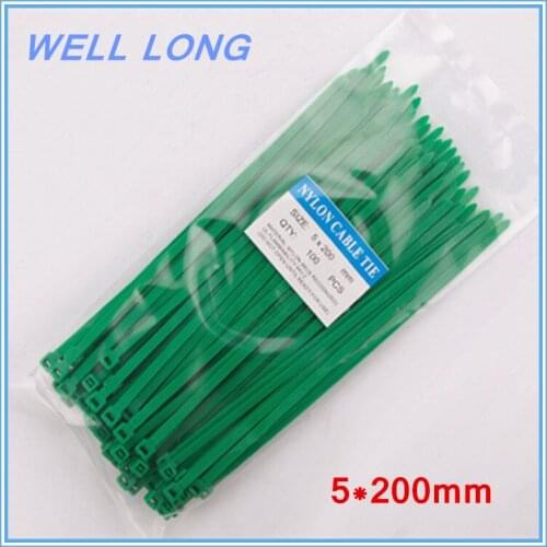 200pcs/lot 5*200mm Green Self-Locking Nylon Wire Cable Zip Ties, Cable Ties