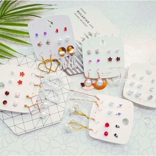 2021 New Trendy Handmade Pearl Tassel Dangle Earrings Set Women Korean Geometric Metal Gold Heart Crystal Stud Earrings Brincos