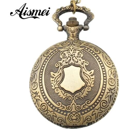 25 pcs/lot New Arrive big Size bronze Shield pocket watches with mens chain and clip For Gift send by EMS or DHL