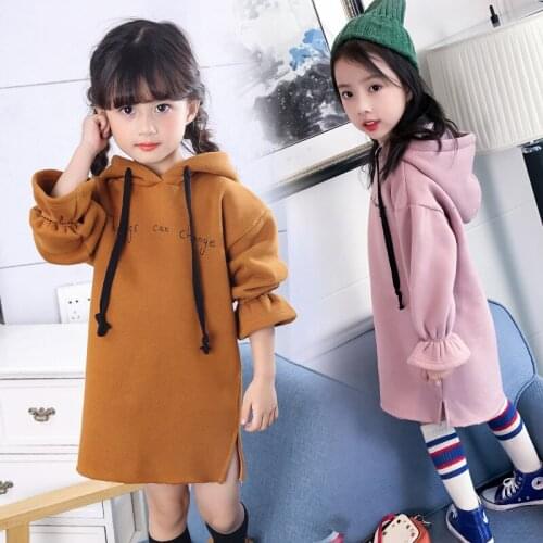 3-12year Teenage Girls Dress 2020 Winter Long Sleeve Hoodies Thick Warm Letter Dresses for Girls Childrens Clothing Kids Clothes
