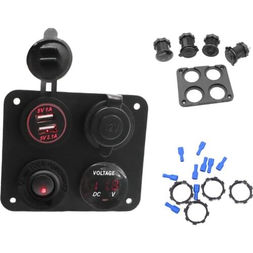 4 Gang ON/OFF Toggle Switch Panel Dual USB Charger Cigarette Lighter Socket Voltmeter for Car Boat Marine RV Truck High Quality