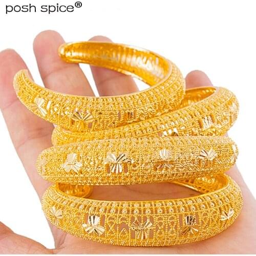 4pieces/lot Saudi Arabia Bangles for Women Ethiopian Middle East Dubai Gold Bangle Bracelets Islam Wedding Jewelry African Gifts