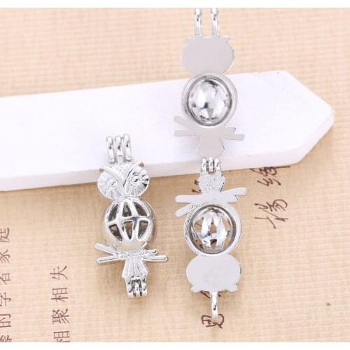 5pcs Bright Twig Owl Pearl Cage Jewelry Pendant Aromatic Oil Diffuser DIY Necklace Oyster Pearl Gift Wholesale