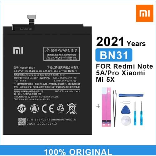 Xiao Mi Original Battery BN31 for Xiaomi Mi 5X Mi5X Redmi Note 5A / Pro Mi A1 Redmi Y1 Lite S2 3000mAh Replacement Battery