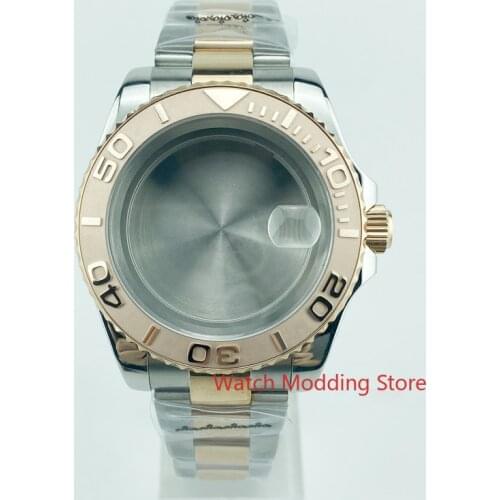 100M Tested Waterproof Polished PVD Rose Gold Watch Case Solid SS Fit DG2813 ETA2836 Mov't Yacht Master Style
