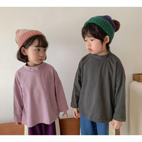 2021 Childrens Long-Sleeved T-Shirt Cotton Boys And Girls Spring And Autumn Half High Neck Loose Bottoming Shirt New Baby Top