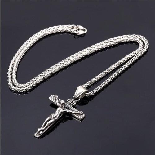 Two Style Chain Cross Necklace Chain Men Christian Jewelry Gifts Vintage Cross Crucifix Jesus Piece Pendant Necklace Gold Silver