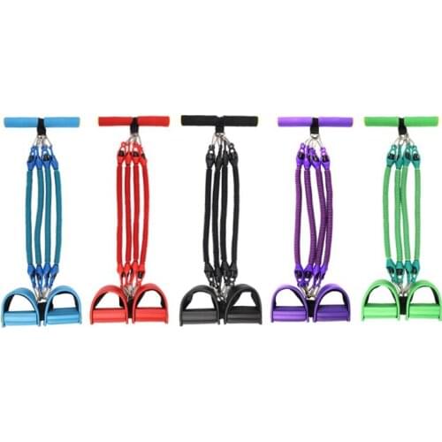 New 4 Tubes Elastic Pull Ropes Pedal Resistance Band With Protective Nylon Sleeves Fitness Elastic Bands For Slimming Training