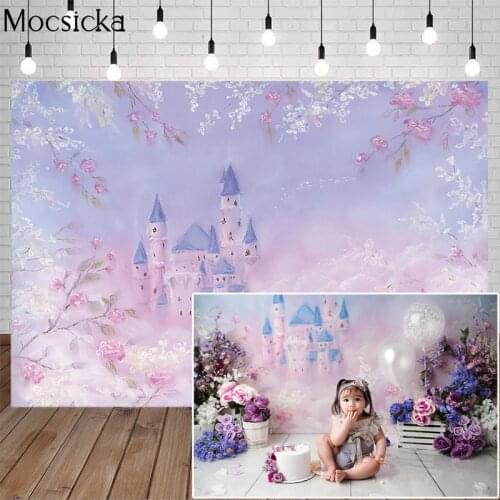 Photography Fantasy Castle Children Portrait Background Purple Flowers Dreamy Princess Birthday Art Background For Photo Studio