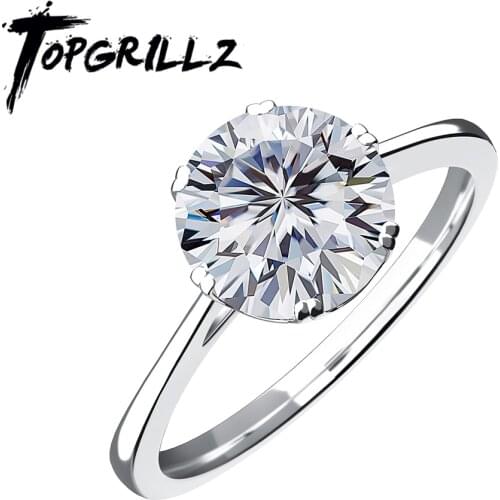 TOPGRILLZ 2021 New 1ct D Color VVS1 Moissanite Rings Classic Style Round Cut Rings 100% 925 Sterling Silver Jewelry For Women