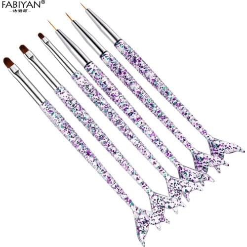 3Pcs/set Nail Art Mermaid Handle Grid Stripes liner Painting Brush Acrylic UV GEL Extension Builder Drawing Pen Manicure Toos