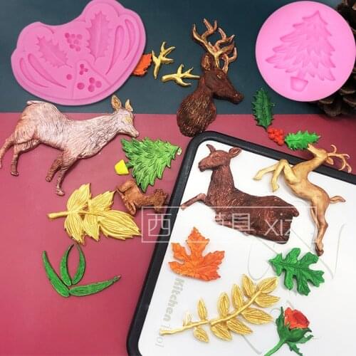 Christmas elk leaves Christmas tree chocolate fondant mold cake decoration baking tools handicraft glue plaster mold