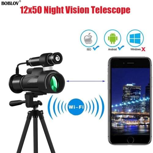 Mini Night Vision Device 12x50 Wifi IR Infrared NightVision Monocular + Phone Holder for Hunting Camping