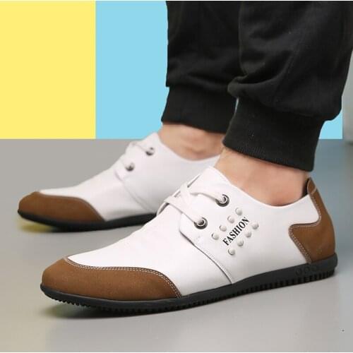 Mens Genuine Leather Casual Shoes for Men New Lace Up Black White Leather Shoes Waterproof Comfy Light Leisure Shoes Men Shoe