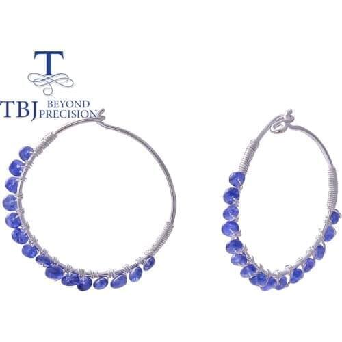 Natural 4.9ct blue sapphire rough hoop earring 925 sterling silver handmade fine jewelry for women wife girls nice gift
