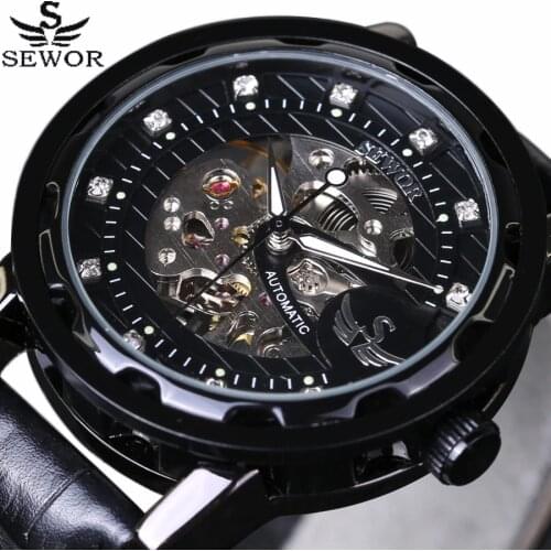 New SEWOR Luxury Brand Casual Fashion Men Watches Mechanical Hand wind Watch Vintage Skeleton clock sports Wrist Watches Relogio