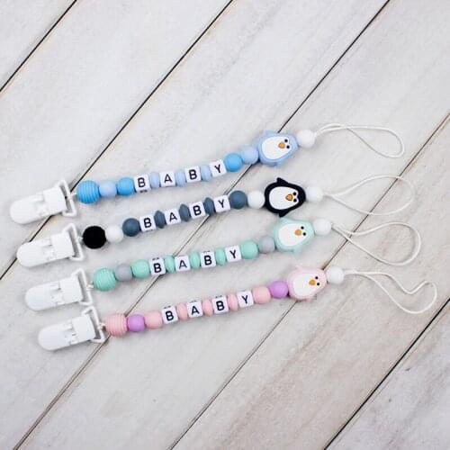 New Customizable Baby Name Safe Silicone Pacifier Anti-Drop Chain Mini Silicone Animal Infant Pacifier Clips Chains Wholesale