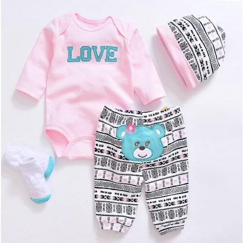 Baby Girls Clothes Long Sleeve Tops Bodysuit + Pants+socks Baby Leggings Headband Outfit Set