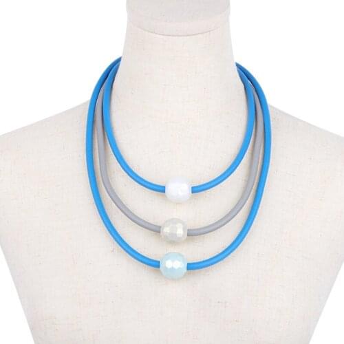 Handmade Big Pearl Pendant Necklaces Women Luxury Designer Colorful Rubber Jewelry Necklace Bohemian Clothes Accessories Chains