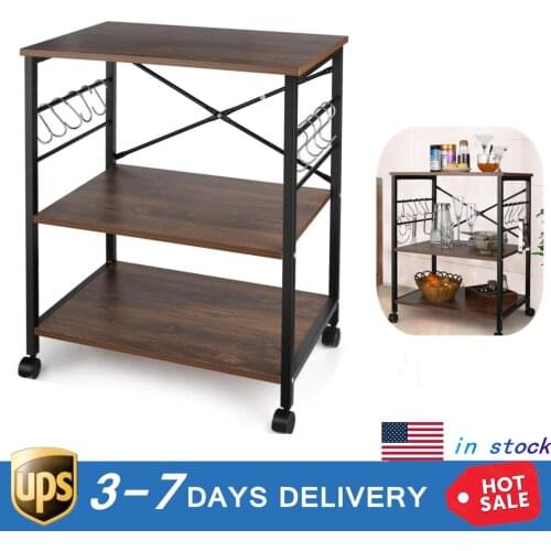 Microwave Oven Stand Shelf Kitchen 3-Tier Cooking Tool Storage Rack with Hooks Iron Art Kitchenware Organizer Storage Shelf Stan