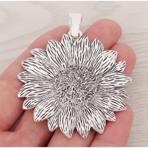 3 x Tibetan Silver Large Sunflower Sun Flower Charms Pendants Fit Necklace Jewelry Making Findings 69x56mm