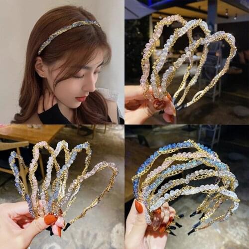 Metal rhinestone chain headband, thin side press hair headband, face wash, makeup hairpin, Korean version of the new elegant tem