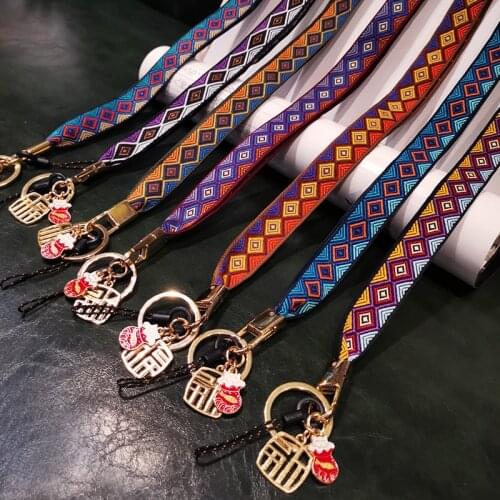 Chinese Style Lucky Cat Phone Lanyard Strap For iphone huawei redmi samsung xiaomi Mobile Phone ID Card Long Rope String Holder