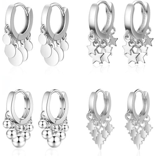 New Trendy Beads Star Tassel Earrings For Women 925 Sterling Silver Hoop Earrings oorbellen pendientes Jewelry Wholesale