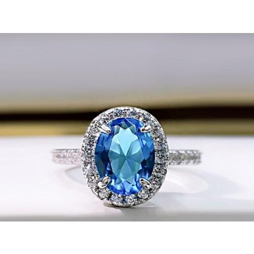 Charms Solid 925 Sterling Silver 7*9MM Oval Created Moissanite Aquamarine Ruby Sapphire Engagement Ring For Women Fine Jewelry