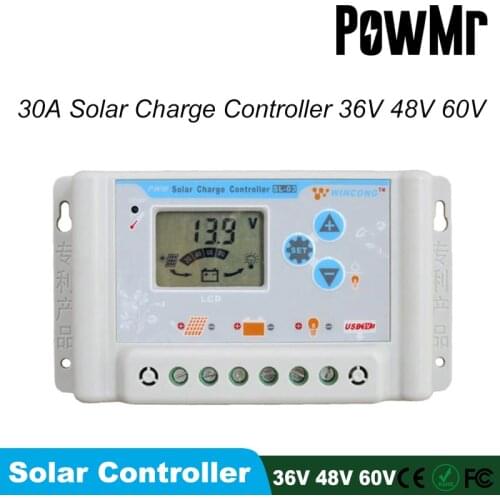 PWM 30A Solar Charge Controller 36V 48V 60V USB LCD Display Adjustable Parameter for Li Li-ion lithium LiFePO4 Batteries