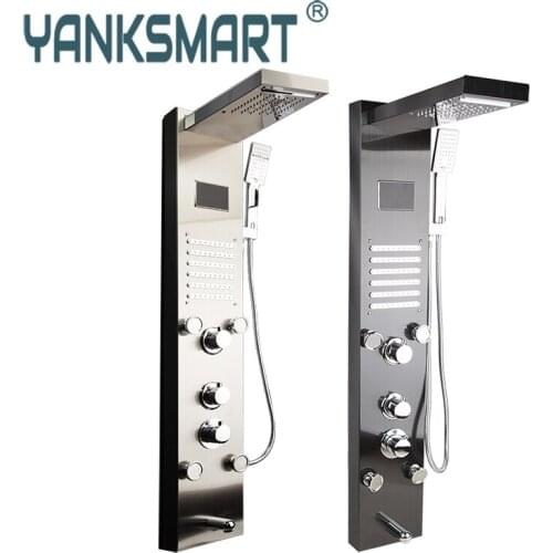 YANKSMART LED Bath Shower Faucet Temperature Digital Display Shower Panel Body Massage System Jets Towel Shower Column Faucet