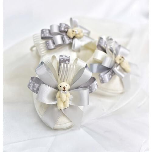 Anne Maternity Slippers and Crown Set Velvet Maternity Set with Gray Star Ribbon and Bear