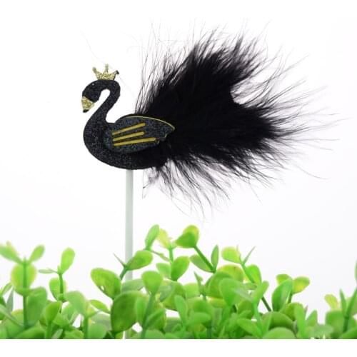 Cake Topper Cake Flags Cupcake black white swan feather Toppers Bride Kids Birthday Wedding Bridal Cake Wrapper Party Baking DIY