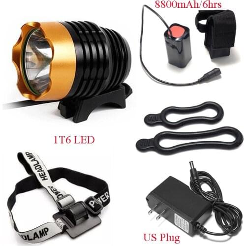 Gold Color 1T6 Bike Light Headlamp Night Riding Bicycle Led Lamps Headlight 18650 8800mAh DC Charging MTB Cycle Lantern Parts