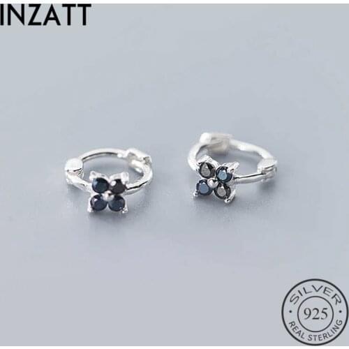 INZATT Real 925 Sterling Silver Zircon Clover Round Hoop Earrings For Fashion Women Party Fine Jewelry Minimalist Accessories