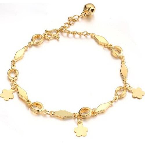 Flower Patterned Bracelet Yellow Gold Filled Romantic Womens Bracelet Chain Link