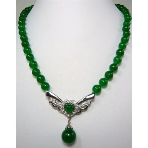 Ladys new 8MM green Jade pendant Necklace