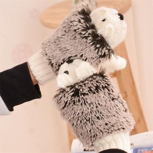 Winter Gloves for Women Girls Novelty Cartoon Knit Thick Mittens Warm Fitness Gloves Hedgehog Ski Heated Wrist Mittens