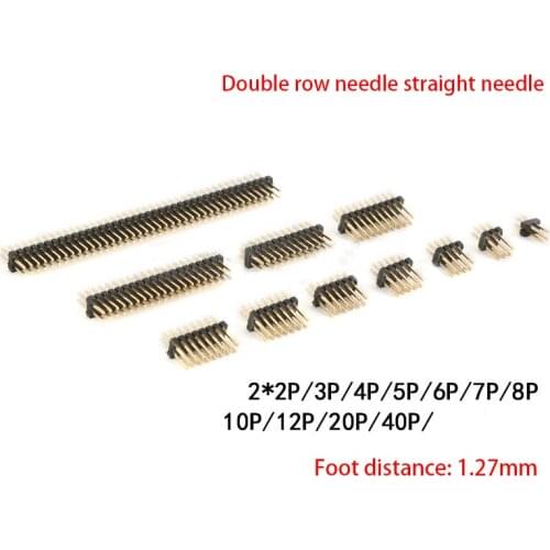 1.27mm 1.27 Double Row Male 2~40P Breakaway PCB Board Pin Header Connector Strip Pinheader 2*3/4/5/6/7/8/10/12/15/20/40p 3-50P