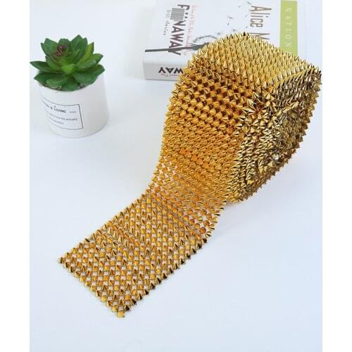 5 Yards 12 Rows Gold/Silver Cone Rivet Bullet Stud Spike Punk Mesh Wrap Roll Ribbon for Craft DIY Decoration